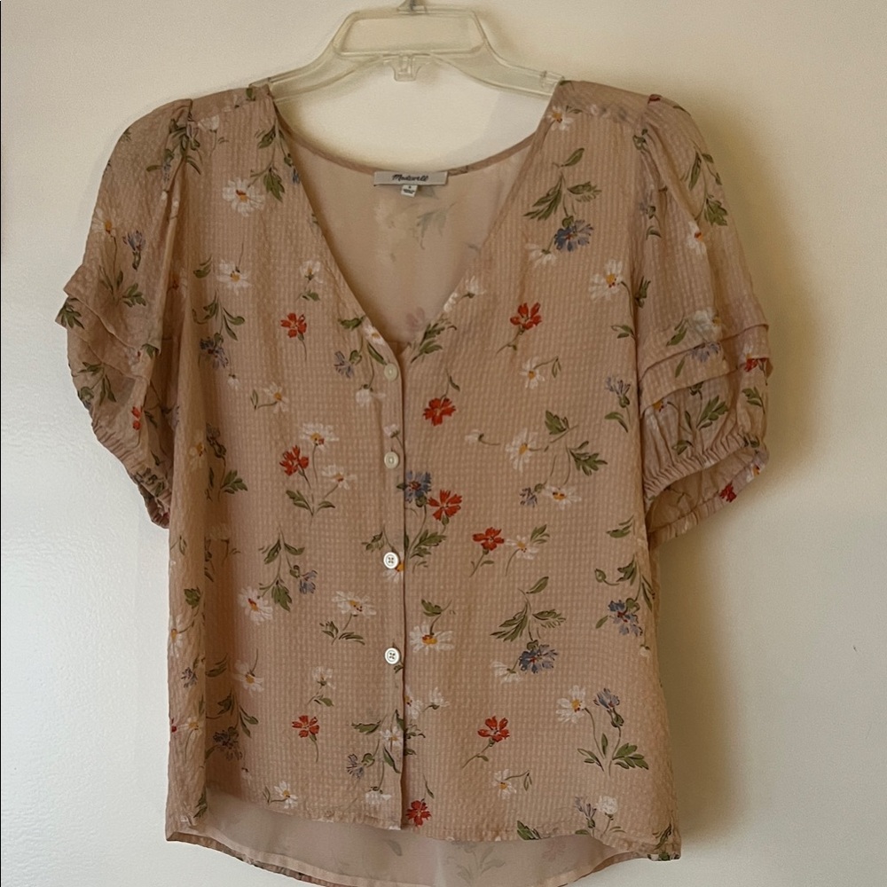 MADEWELL 🌸 Floral Button-Up Blouse in Light pink/beige Sz S